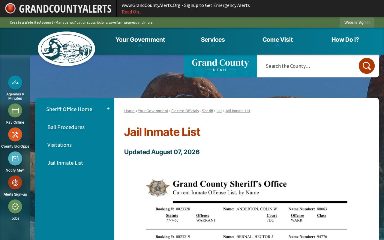 Grand County Jail current custody list used to begin a release record check
