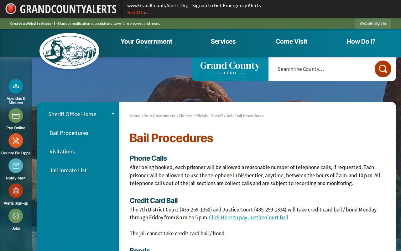 Grand County bond release procedures for inmates