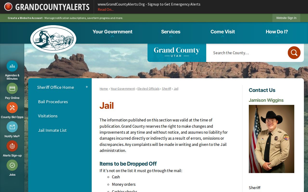 Grand County Jail contact information for release records in Moab
