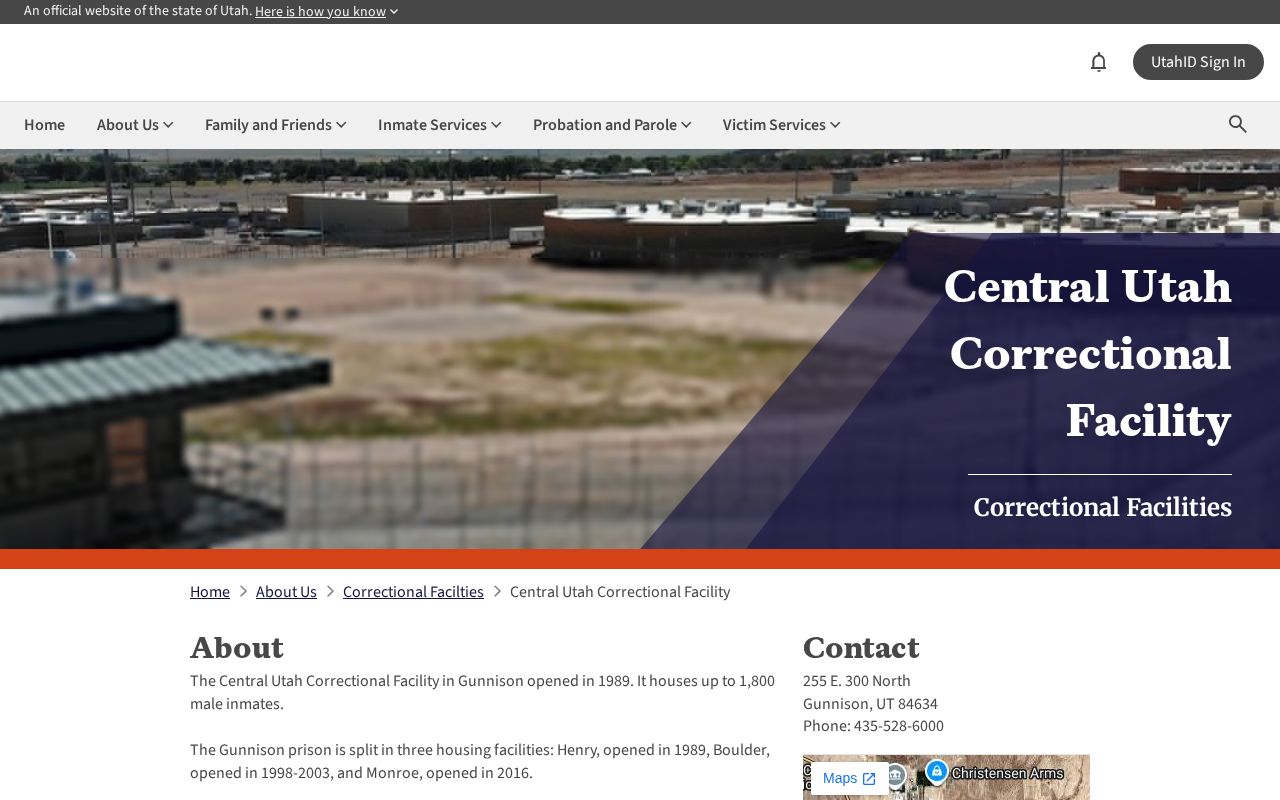 Central Utah Correctional Facility official information for Grand County release verification